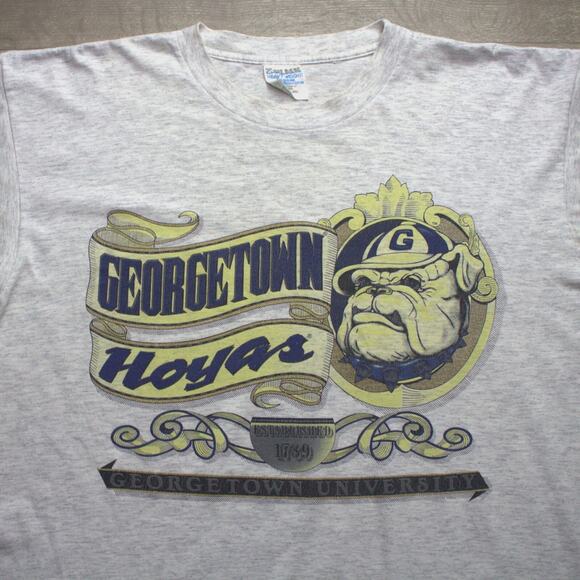 Vintage 90s Georgetown University Hoyas T-Shirt XL Gray Single Stitch - Picture 1 of 7